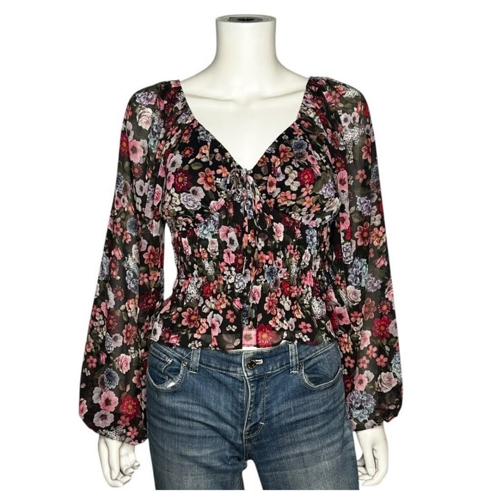 Express Floral Blouse - Black and Pink